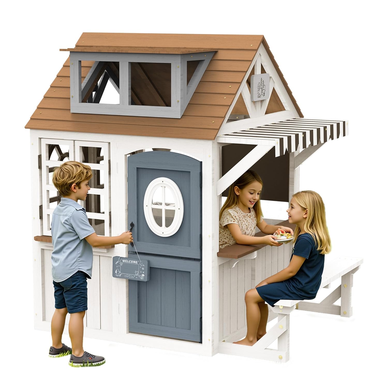 Kids Outdoor Chalkboard - Kids Wooden Outdoor Playhouse Kitchen Chalkboard