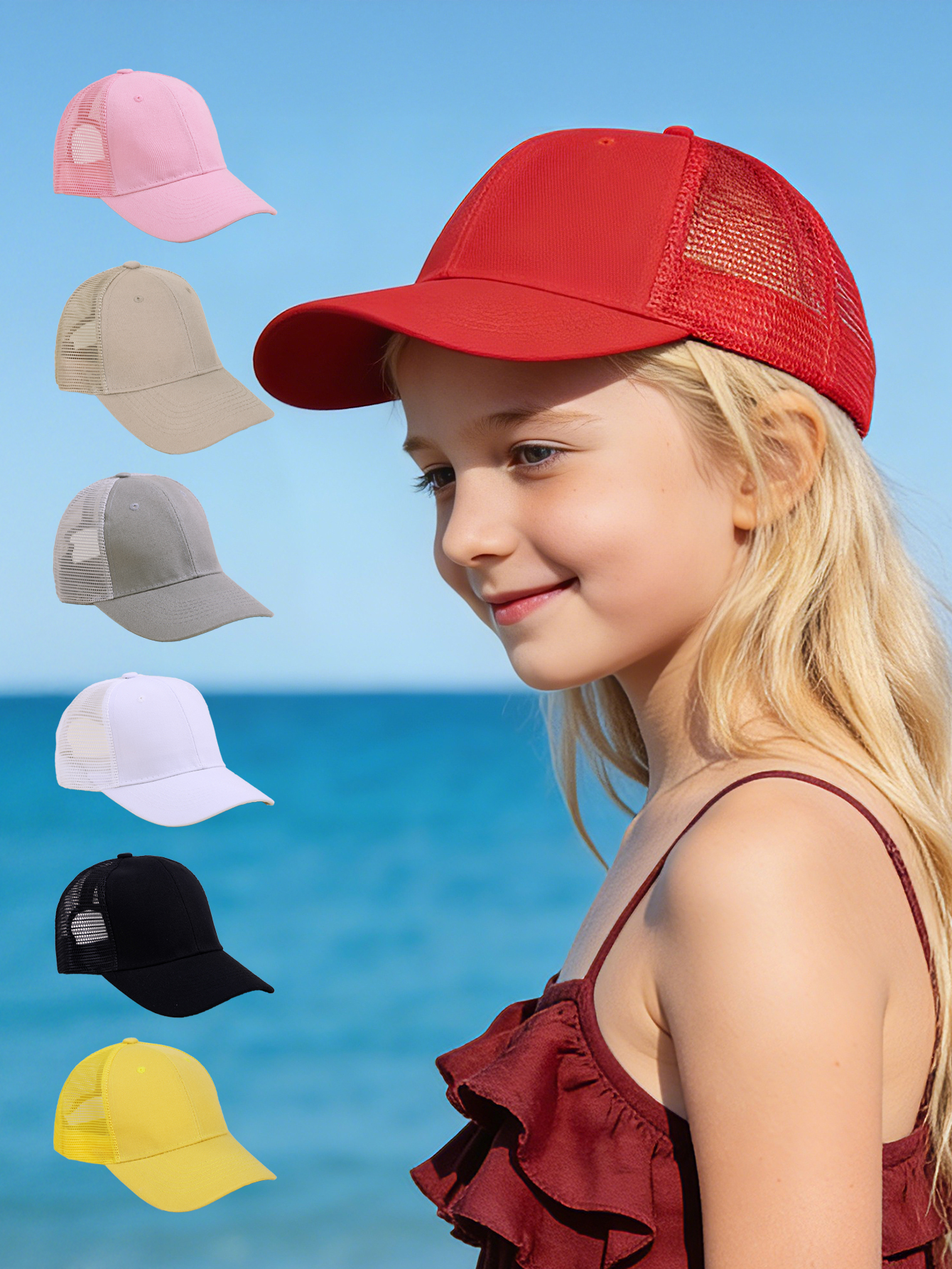 Kids Outdoor Hat - 1 pc solid color mesh baseball