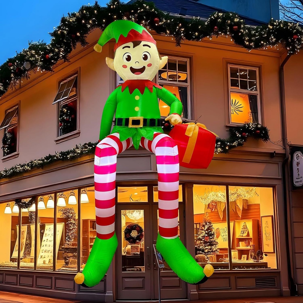 Kids Outdoor Kit - 8FT Christmas Inflatables Sitting Elf Decoration
