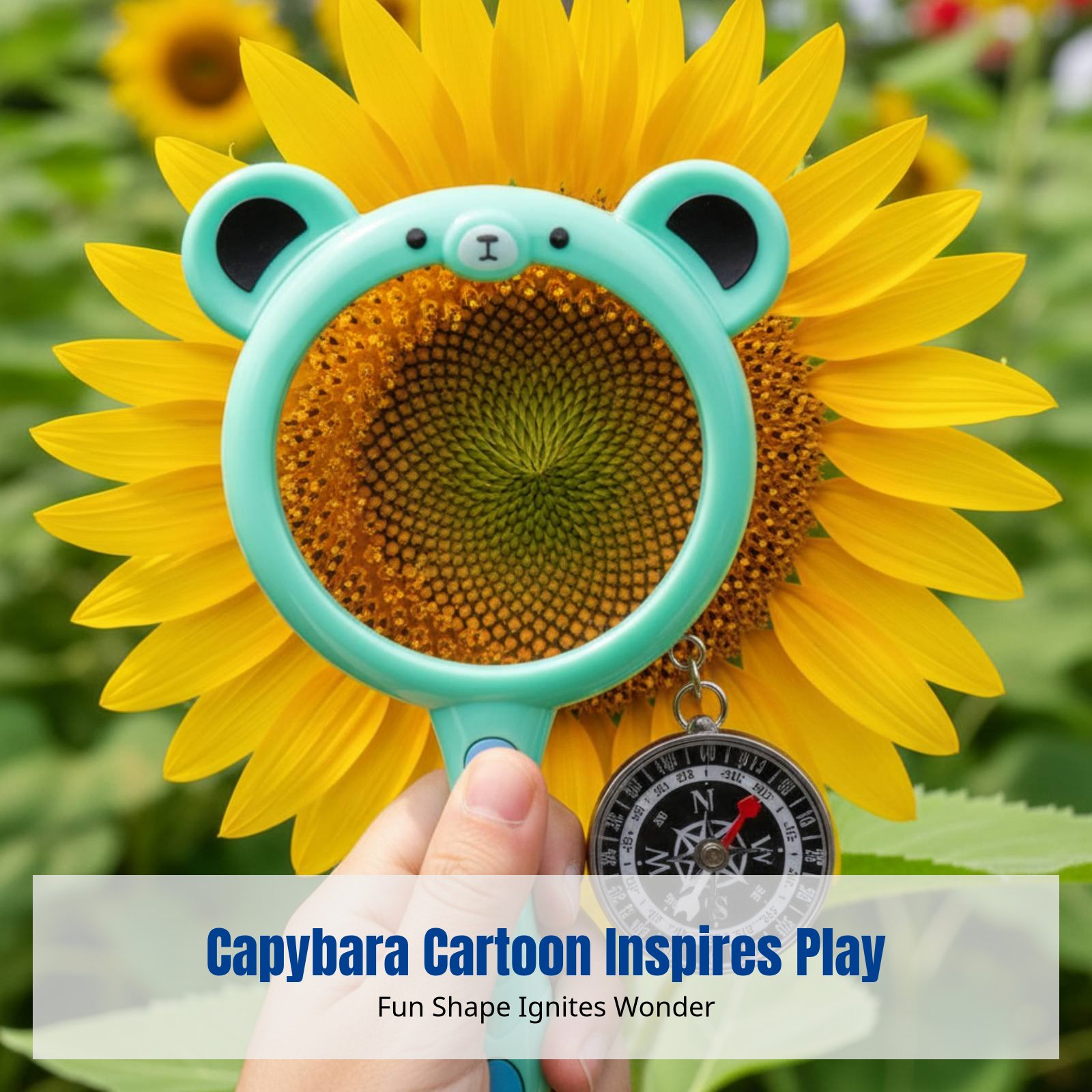 Kids Outdoor Kit - Capybara Cartoon Magnifier & Compass Set,