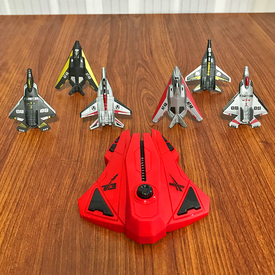 Kids Outdoor Kit - 6pcs Fighter Plane Red Launcher Toy,