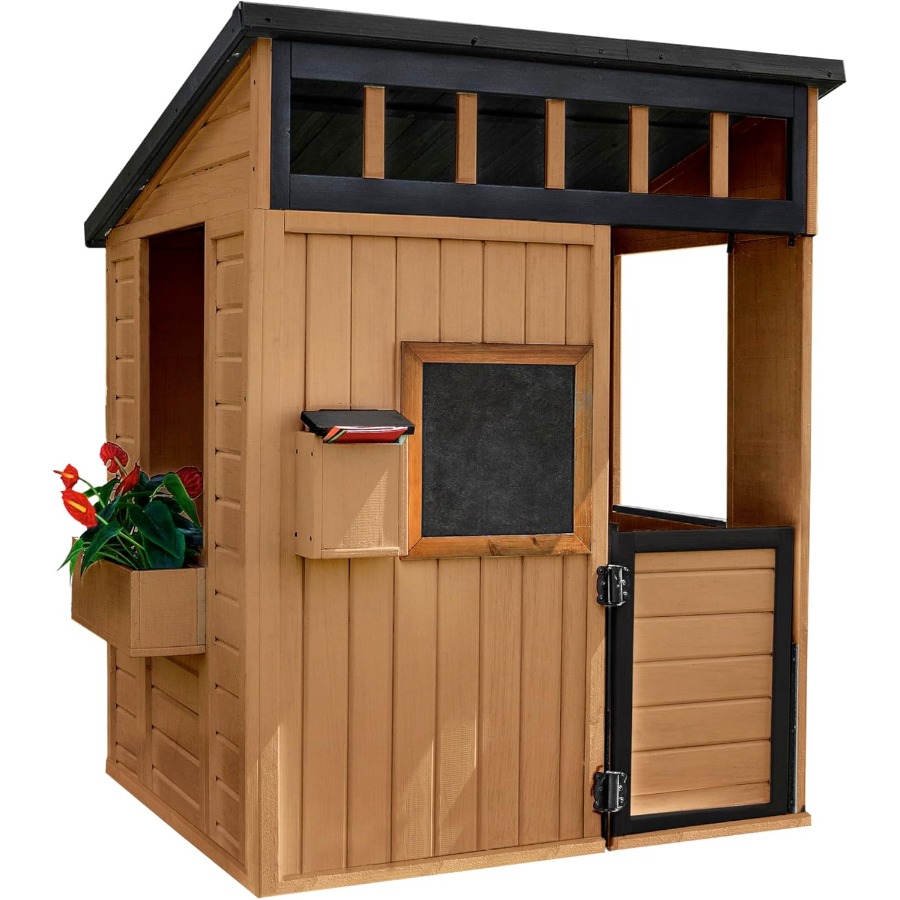 Wooden Kids Playhouse with Pla - Kids Outdoor Chalkboard recension och pris