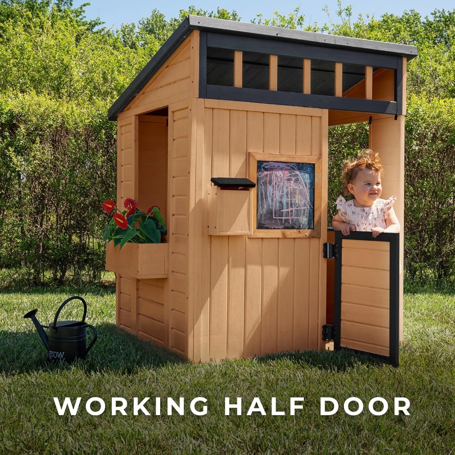 Wooden Kids Playhouse with Pla - Kids Outdoor Chalkboard recension och pris