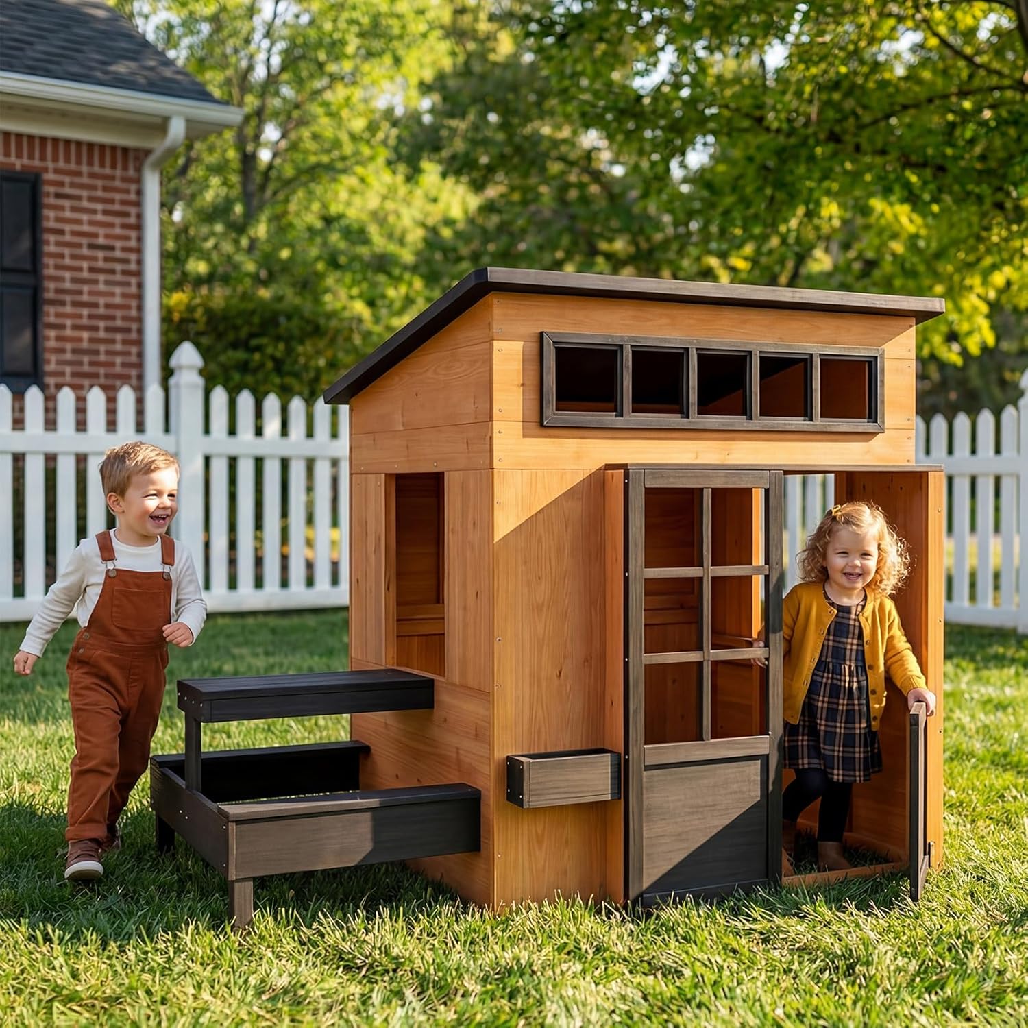 Fir Wooden Kids Playhouse with - Kids Outdoor Chalkboard recension och pris