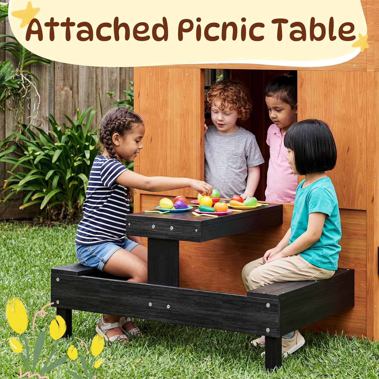 Fir Wooden Kids Playhouse with - Kids Outdoor Chalkboard recension och pris