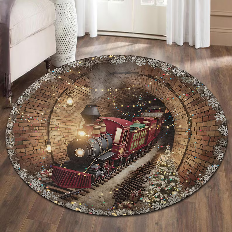 Train Tracks Round Rug Kids Pl - Kids Outdoor Tunnel recension och pris