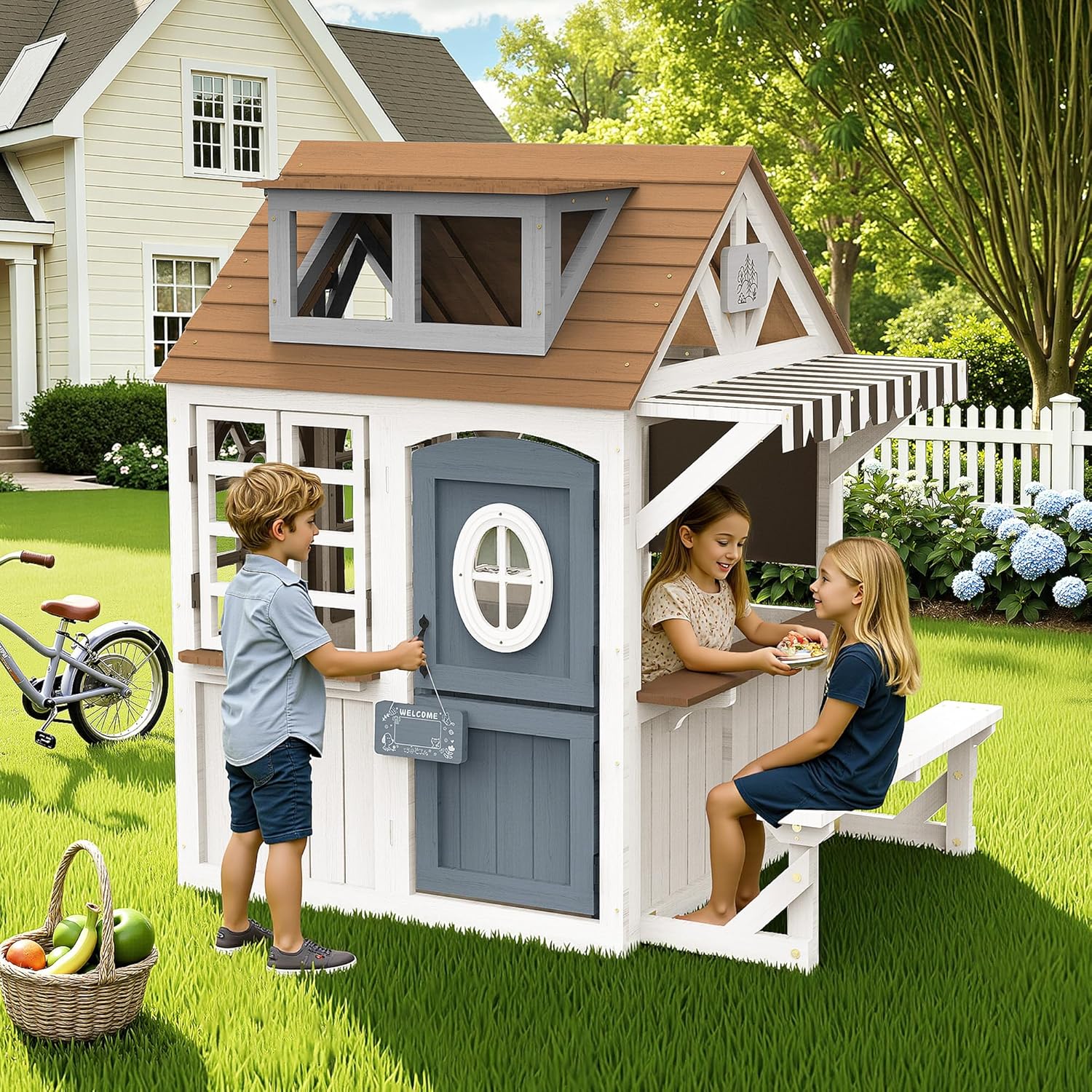 Kids Wooden Outdoor Playhouse  - Kids Outdoor Chalkboard recension och pris