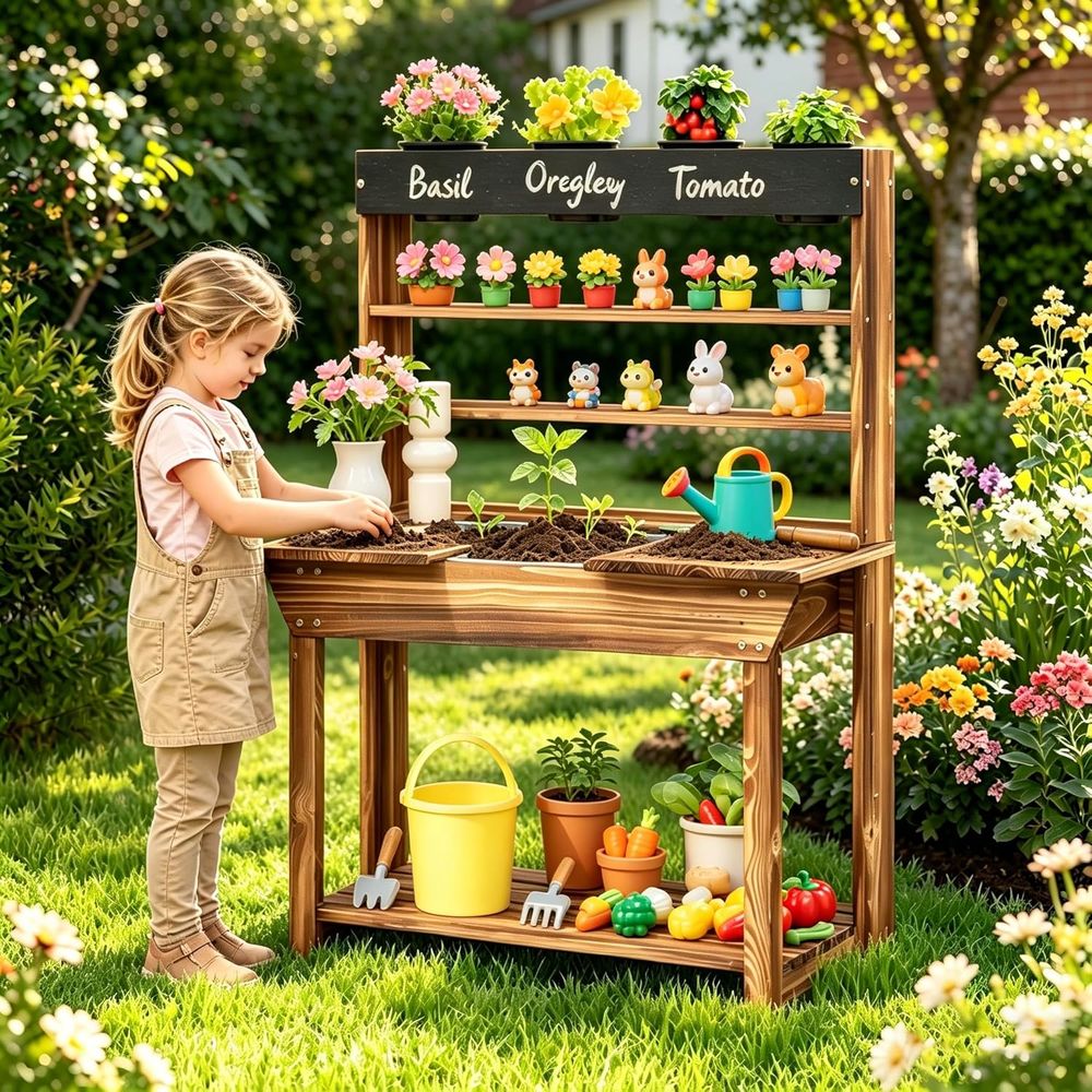 Wooden Kids Gardening Bench wi - Kids Outdoor Chalkboard recension och pris