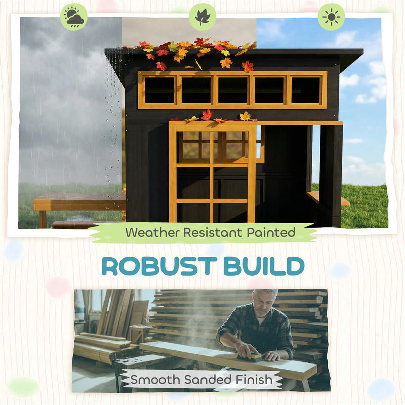 Qaba Outdoor Playhouse, Wooden - Kids Outdoor Chalkboard recension och pris