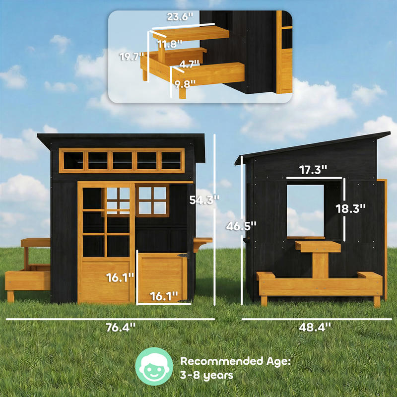 Qaba Outdoor Playhouse, Wooden - Kids Outdoor Chalkboard recension och pris
