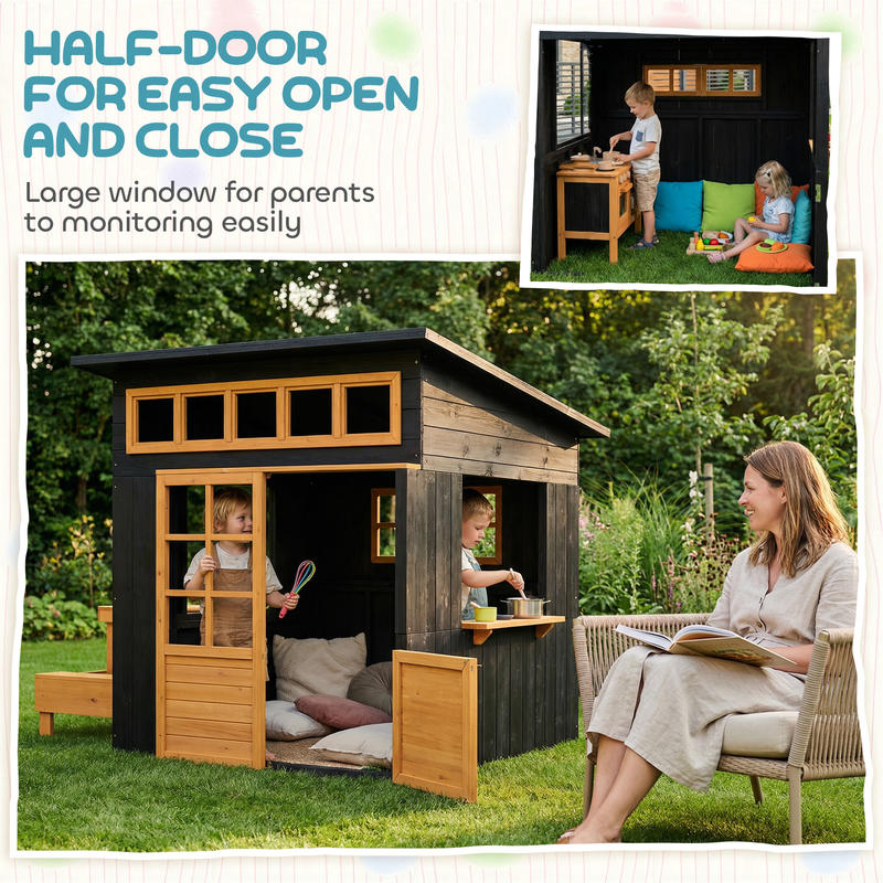 Qaba Outdoor Playhouse, Wooden - Kids Outdoor Chalkboard recension och pris