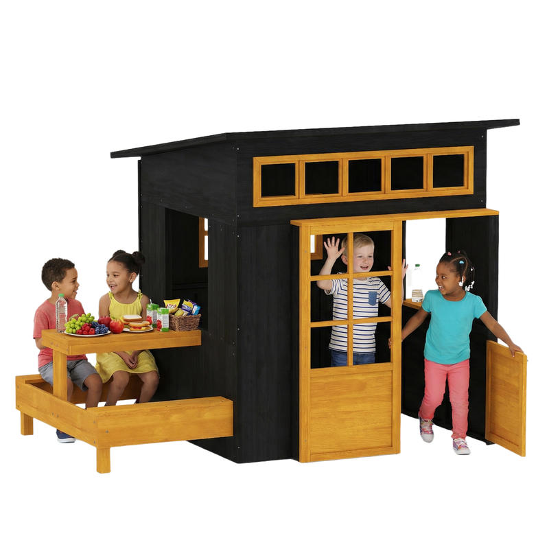 Qaba Outdoor Playhouse, Wooden - Kids Outdoor Chalkboard recension och pris