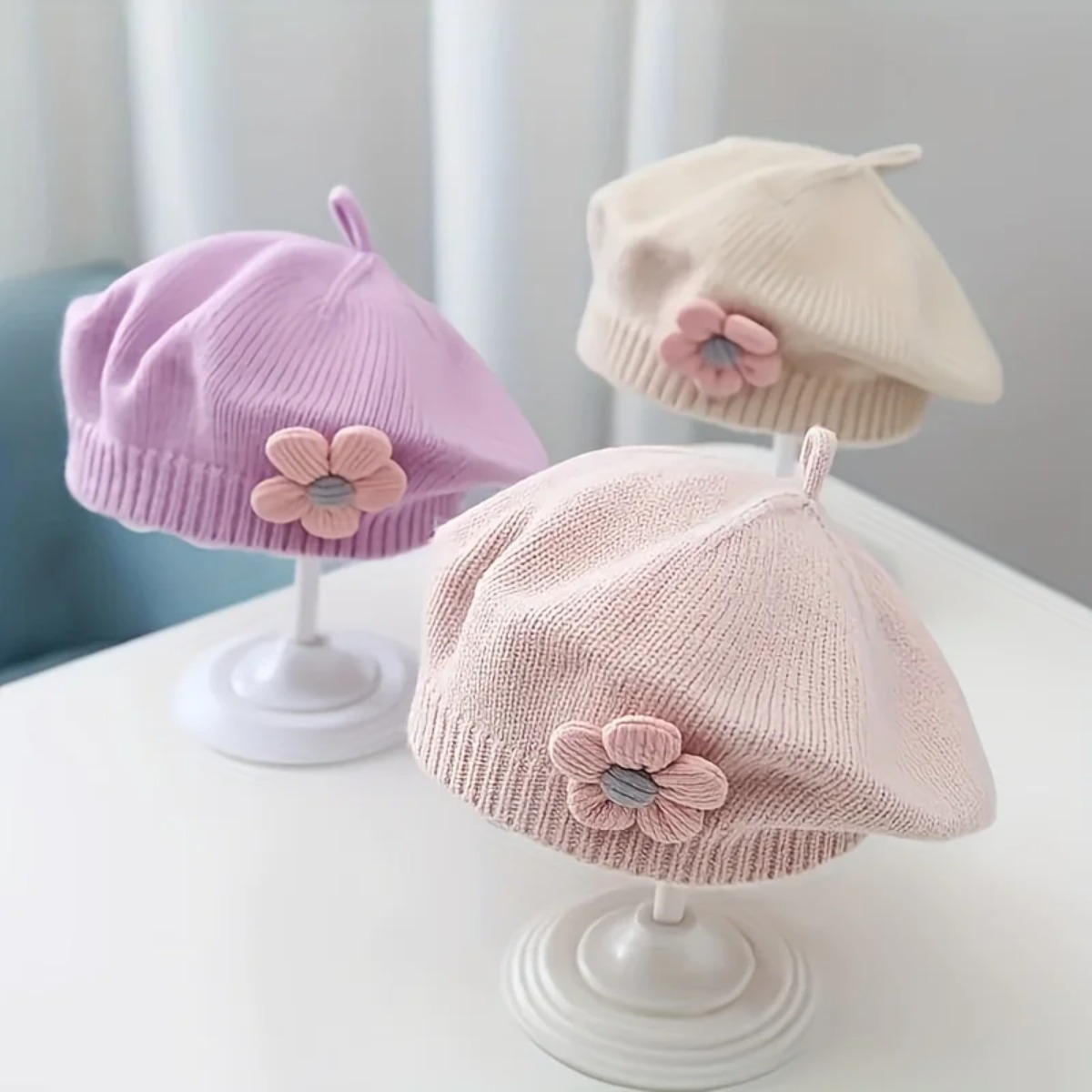 1Pc Solid Color Knitted Floral - Kids Outdoor Hat recension och pris