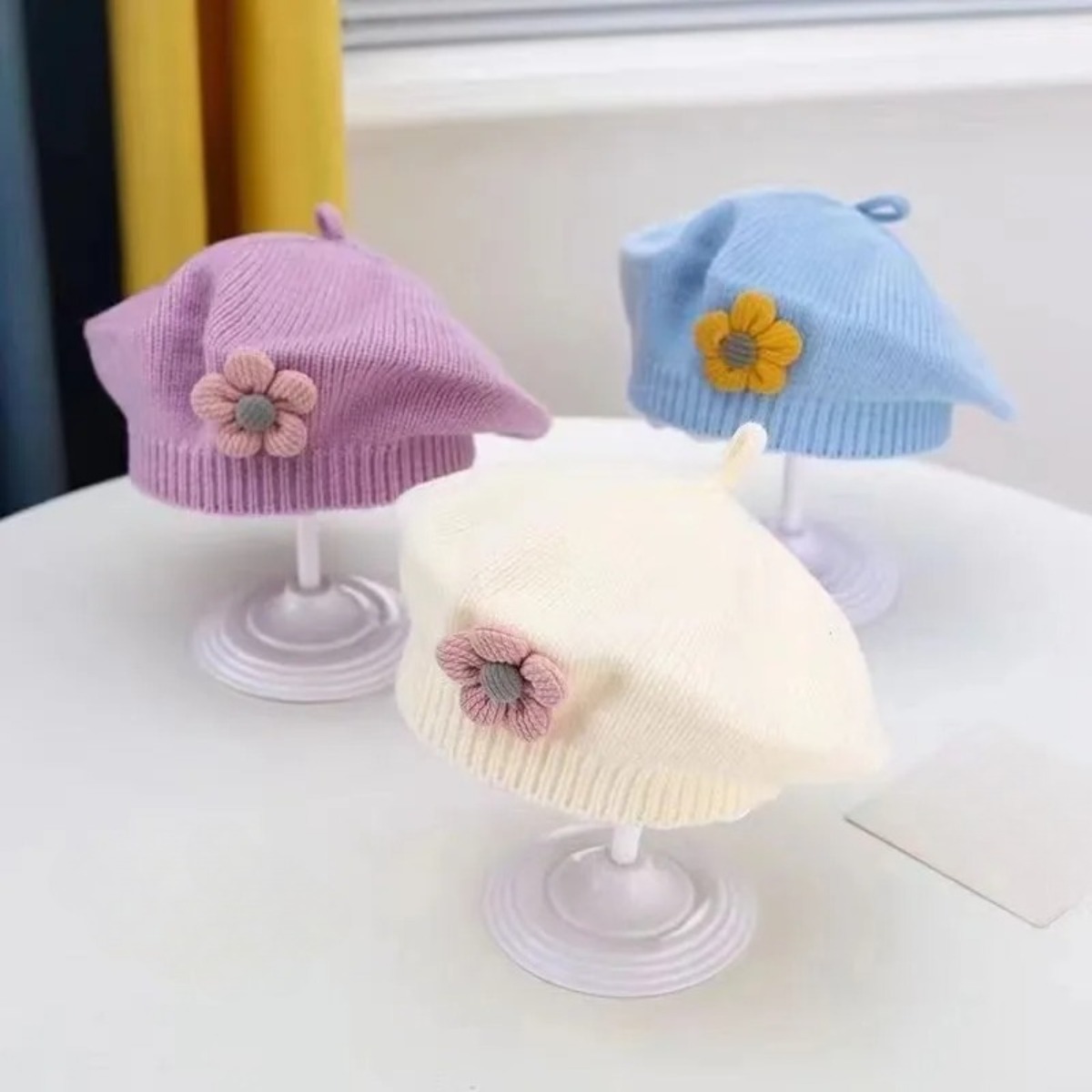 1Pc Solid Color Knitted Floral - Kids Outdoor Hat recension och pris