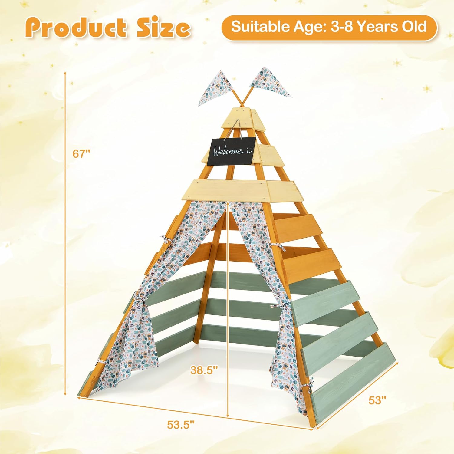 Teepee Tent for Kids, Large Ki - Kids Outdoor Chalkboard recension och pris