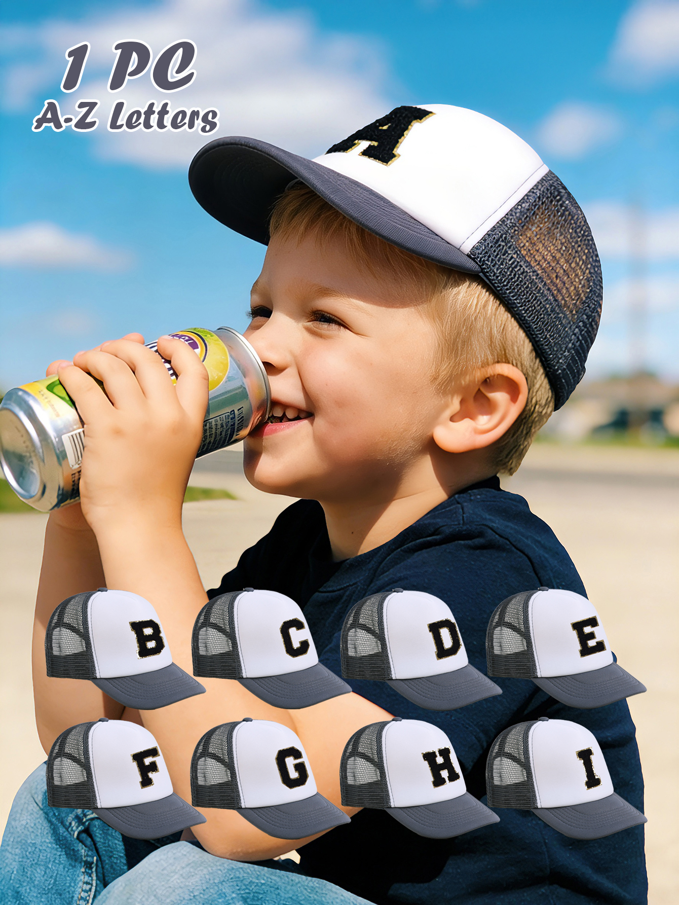 1pc Gray Hat With 26-Letter Pa - Kids Outdoor Hat recension och pris