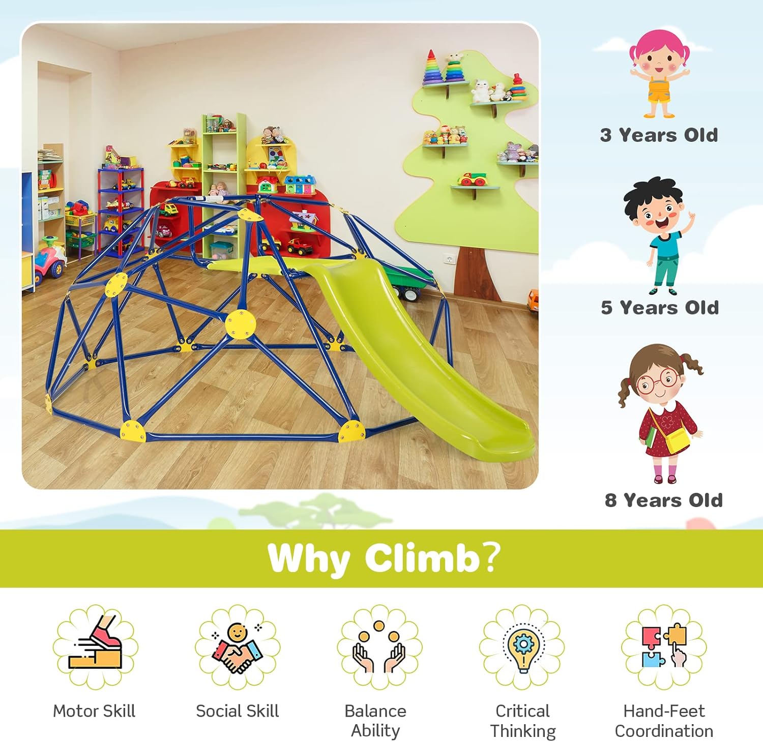Costzon Climbing Dome with Sli - Kids Outdoor Jungle Gym Dome recension och pris