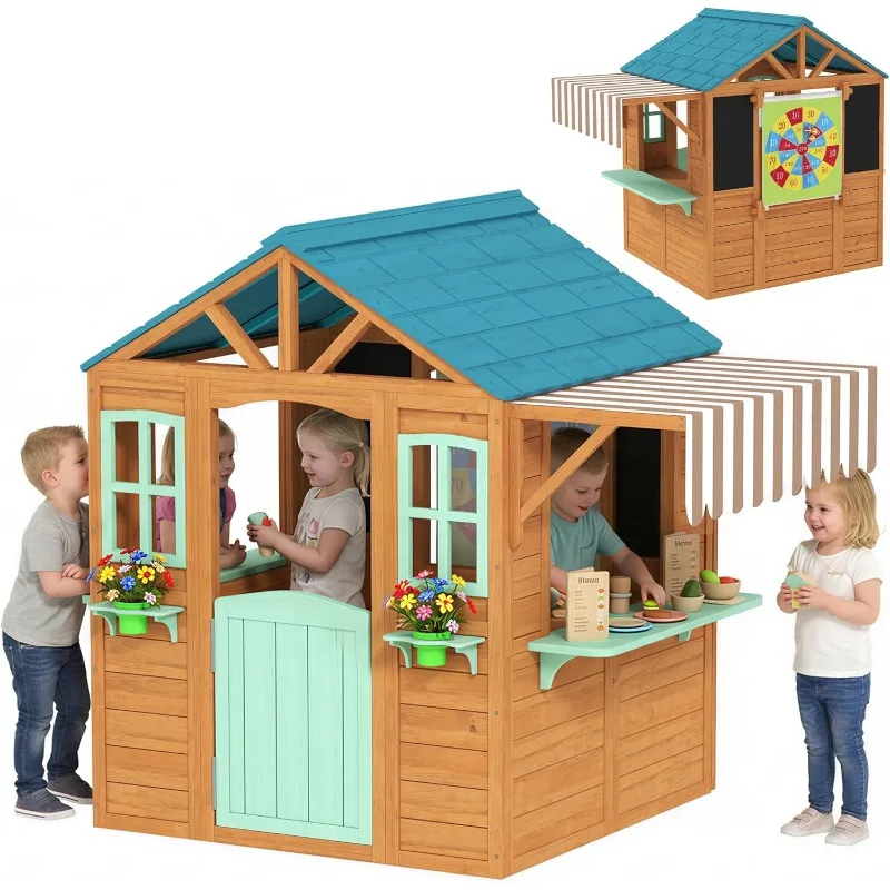 Qaba Outdoor Playhouse, Wood K - Kids Outdoor Chalkboard recension och pris