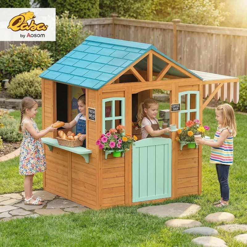 Qaba Outdoor Playhouse, Wood K - Kids Outdoor Chalkboard recension och pris
