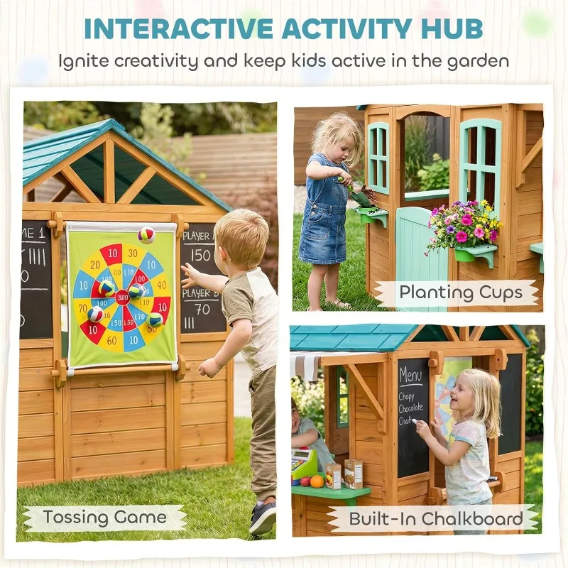 Qaba Outdoor Playhouse, Wood K - Kids Outdoor Chalkboard recension och pris